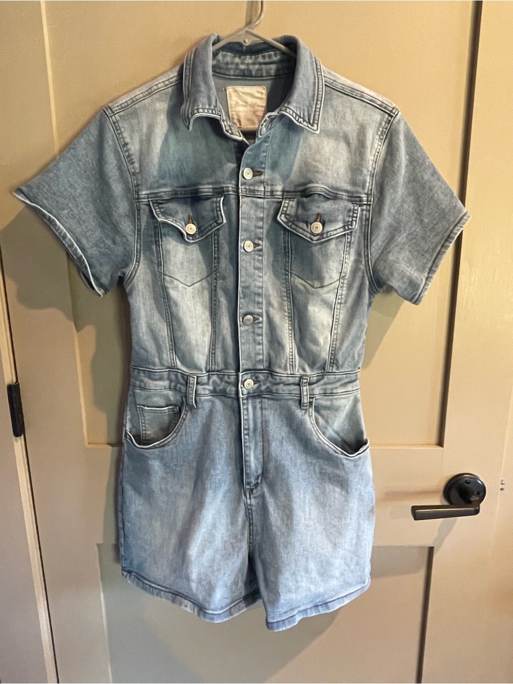 Altar'd State Light Blue Denim Short-Sleeve Romper